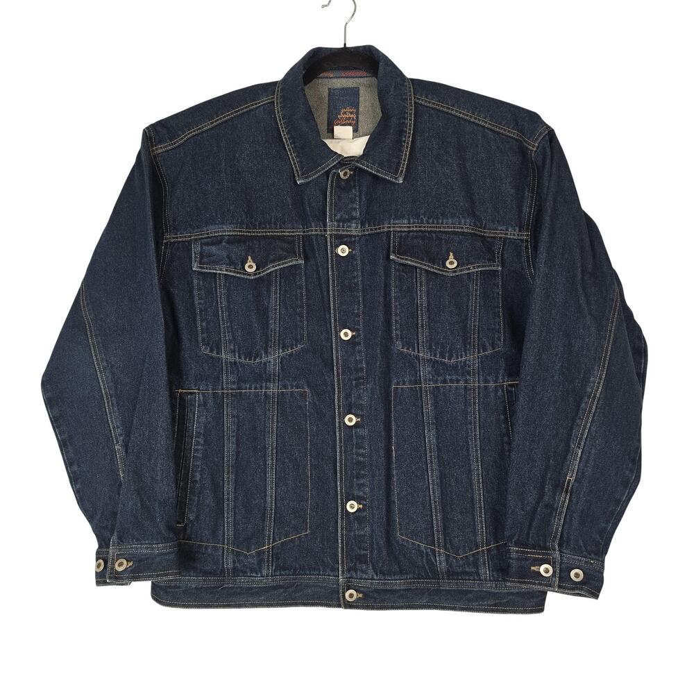 Godbody Jacket Mens 2XL Blue Denim Button Front Workwear Pockets Casual Unlined